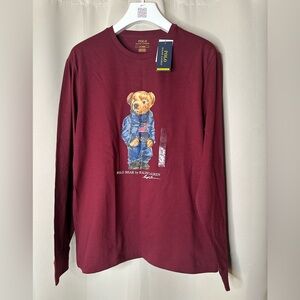 Ralph Lauren Maroon Bear Graphic Long Sleeve Tee